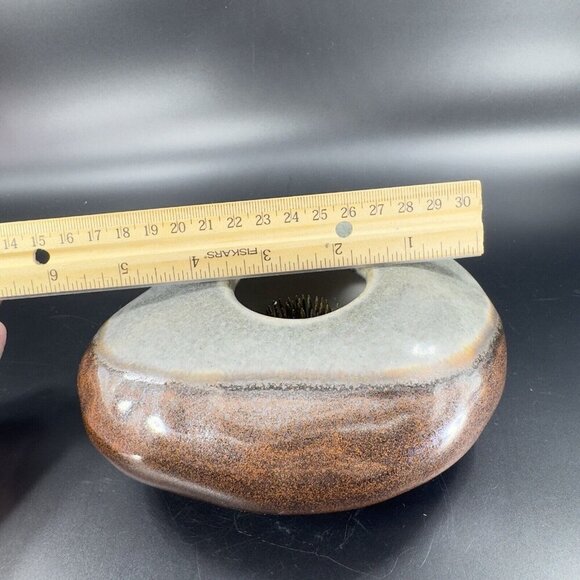 2006 Vintage Pottery Ceramic Ikevana Flower Frog Metal Center Rock Style Glaze - Picture 3 of 16
